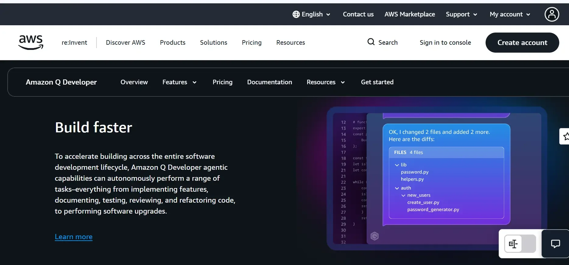 Amazon Q Developer interface screenshot
