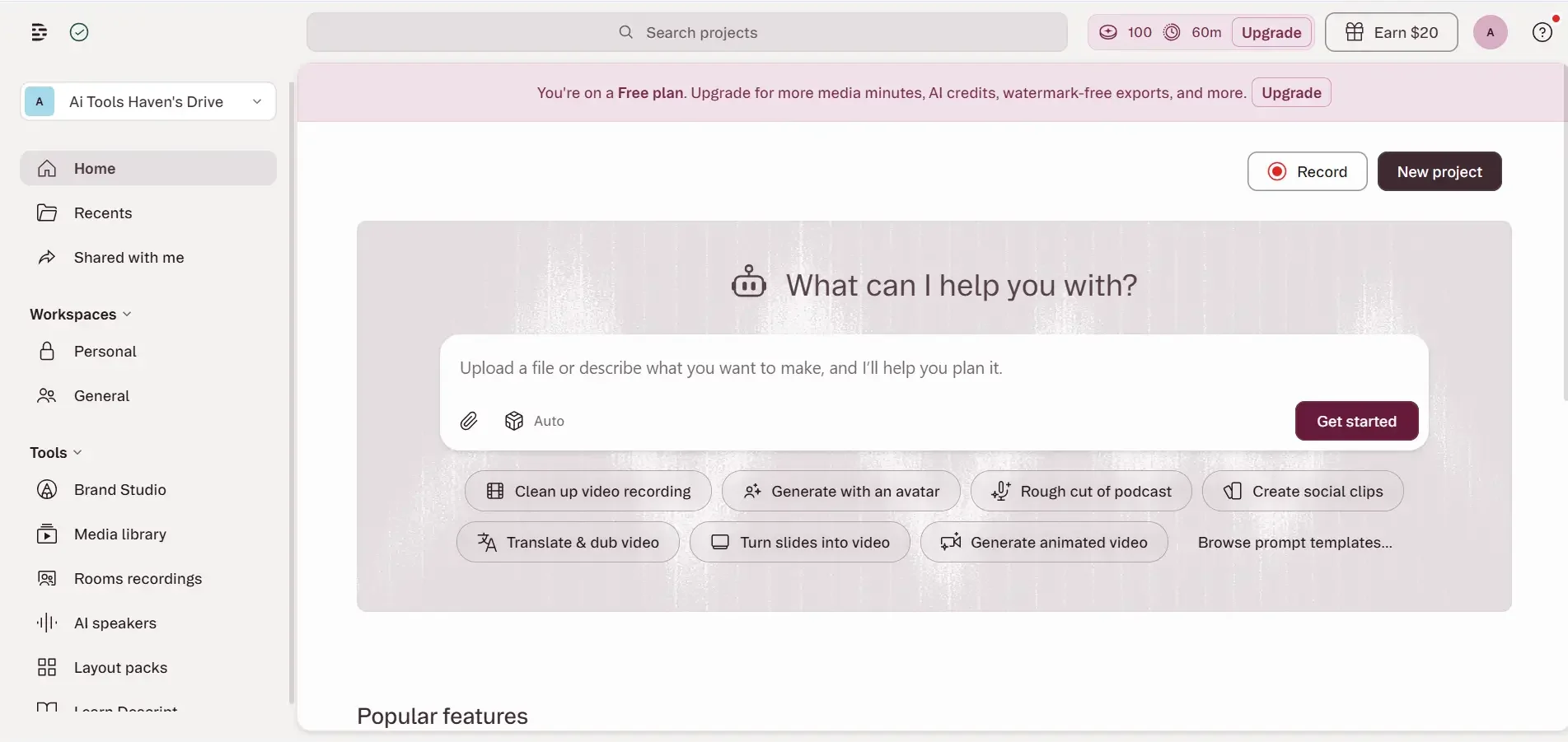 Descript interface screenshot