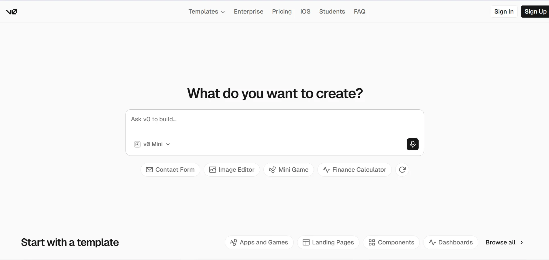 v0 by Vercel interface screenshot